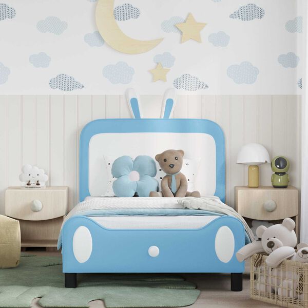 vidaXL Bedframe voor kinderen met hoofdbord Blauw 90 x 190 cm PU