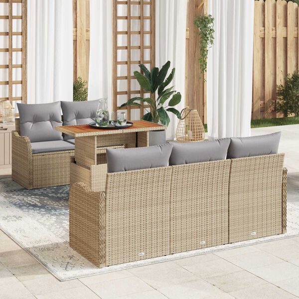 vidaXL Tuin Sofa Set met opslag 6 pcs Beige Poly riet