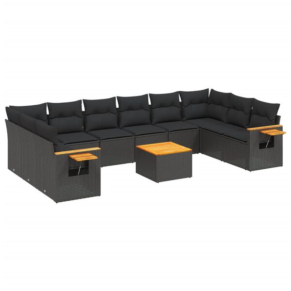 vidaXL 11-delige Loungeset met kussens poly rattan zwart