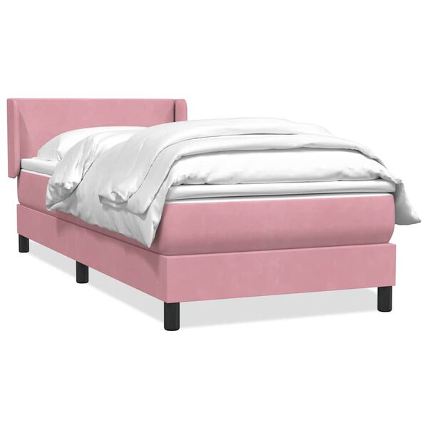 vidaXL Boxspring met matras fluweel roze 90x210 cm