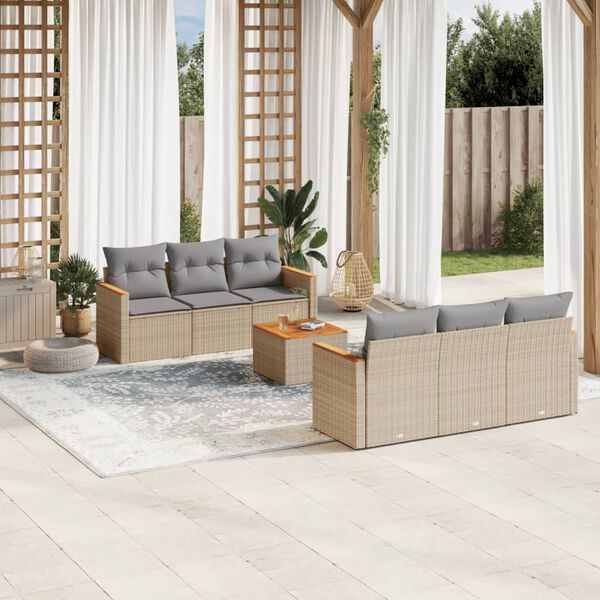 vidaXL 7-delige Loungeset met kussens poly rattan beige