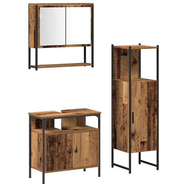 vidaXL Badkamermeubelset met plank met opslag 3 pcs Bruin Bewerkt hout