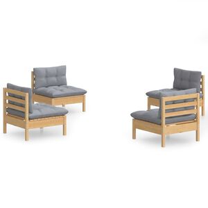 vidaXL 4-delige Loungeset met grijze kussens grenenhout