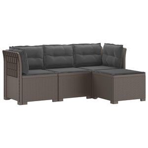 vidaXL 4-Persoons Tuinbank met Kussens Rieten Look PP Lichtgrijs