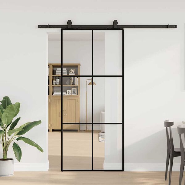 vidaXL Schuifdeur met beslagset 90x205 cm ESG glas zwart