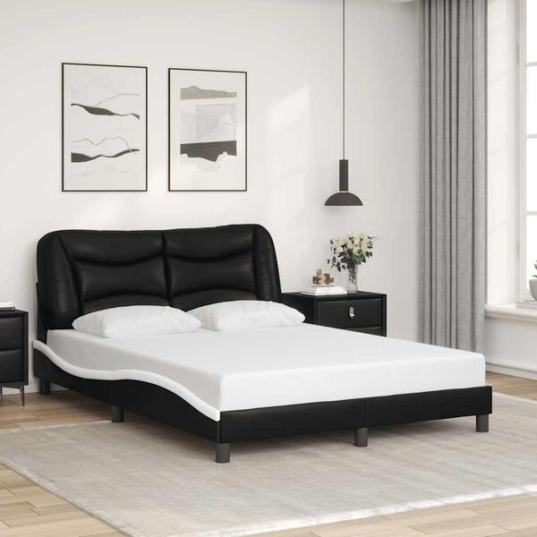 vidaXL Bedframe zonder matras "Hvar" kunstleer zwart en wit 140x190 cm