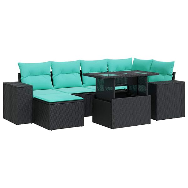 vidaXL 9-delige Loungeset met kussens poly rattan acacia zwart