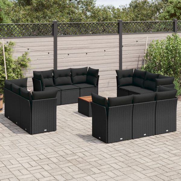 vidaXL 13-delige Loungeset met kussens poly rattan zwart
