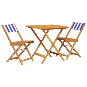 vidaXL 3-delige Bistroset stof en massief hout blauw en wit