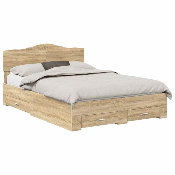 vidaXL Bedframe met hoofdeinde Sonoma Eiken 140 x 200 cm Bewerkt hout