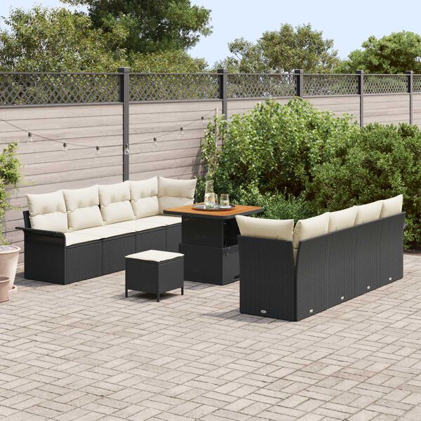 vidaXL Tuin Sofa Set met kussen met opslag 11 pcs Zwart en Crème