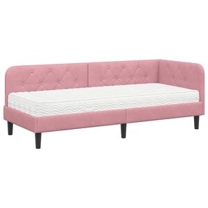 vidaXL Hoekbedframe met matras met hoofdeinde Roze 80 x 200 cm Fluweel