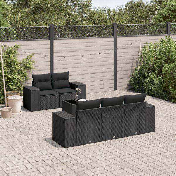 vidaXL 6-delige Loungeset met kussens poly rattan zwart
