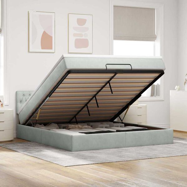 vidaXL Ottoman bed met matras en LED's 180x200cm fluweel lichtgrijs