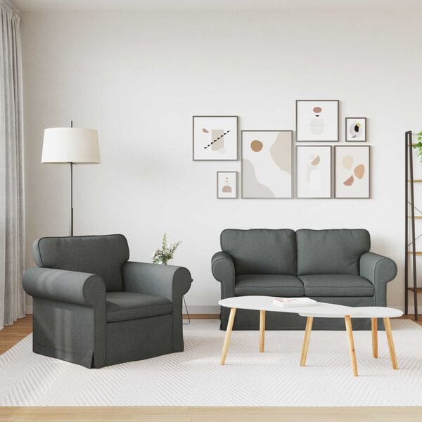 vidaXL Bank 2 pcs Donkergrijs 155 x 82 x 80 cm Stof