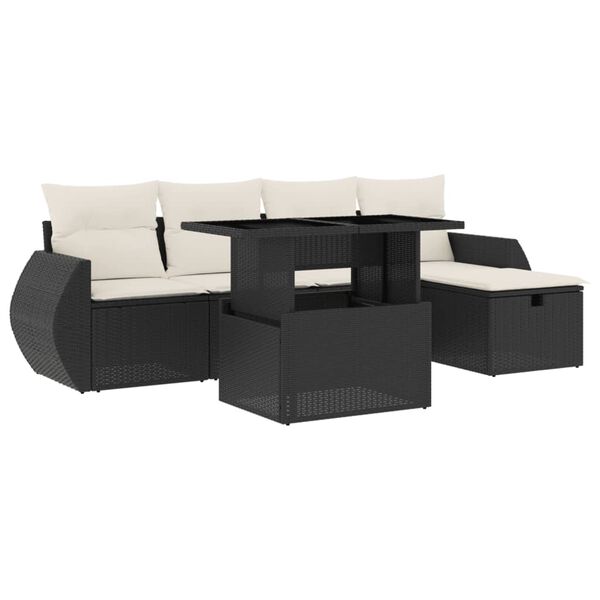 vidaXL 6-delige Loungeset met kussens poly rattan zwart