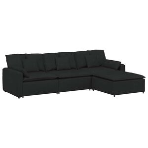 vidaXL Modulaire bank met voetenbank en kussens zwart