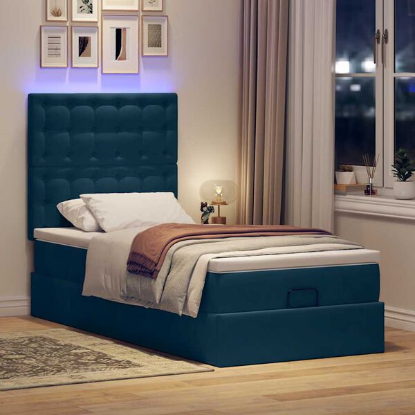 vidaXL Ottoman bed met matrassen en LED's 100x200cm fluweel