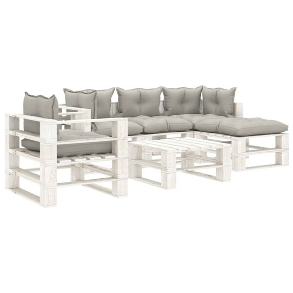 vidaXL 6-delige Loungeset met taupe kussens pallet hout