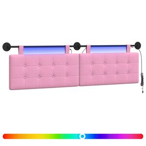 vidaXL Hangend hoofdbord Met LED-verlichting Roze Stof