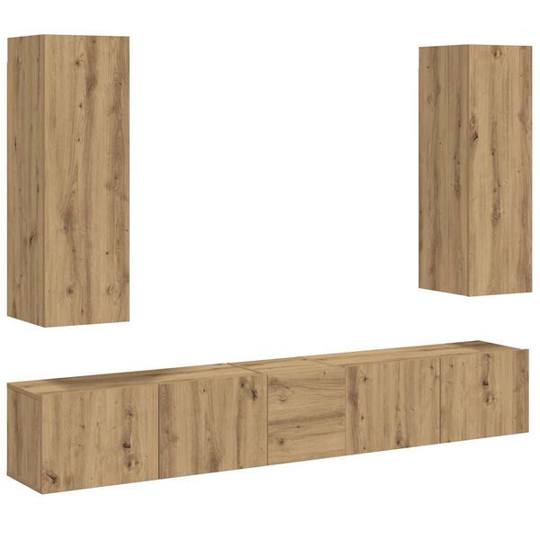 vidaXL Tv-wandkasten 5 st bewerkt hout artisanaal eikenkleurig