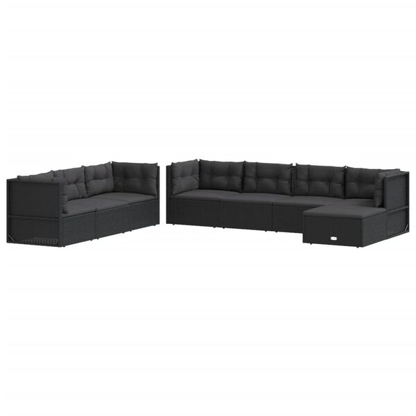 vidaXL 8-delige Loungeset met kussens poly rattan zwart