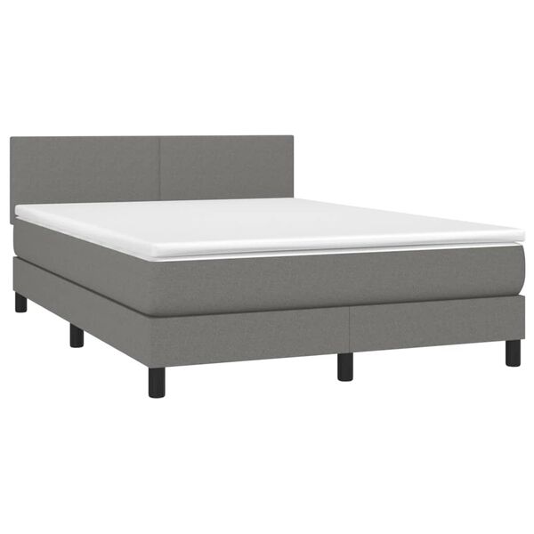 vidaXL Boxspring met matras en LED stof donkergrijs 140x190 cm