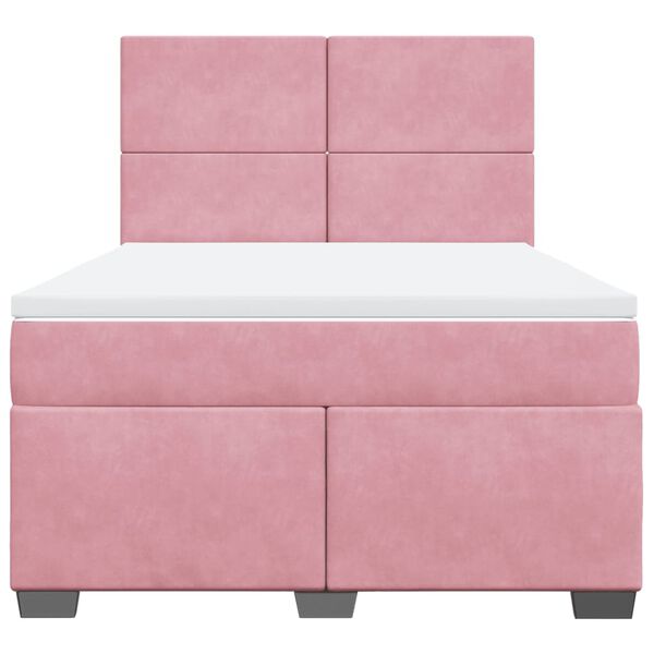 vidaXL Boxspring met matras fluweel roze 160x200 cm
