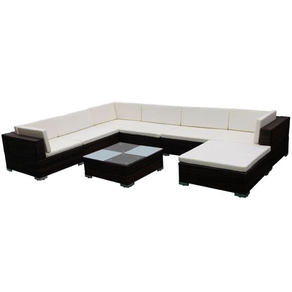 vidaXL 8-delige Loungeset met kussens poly rattan bruin