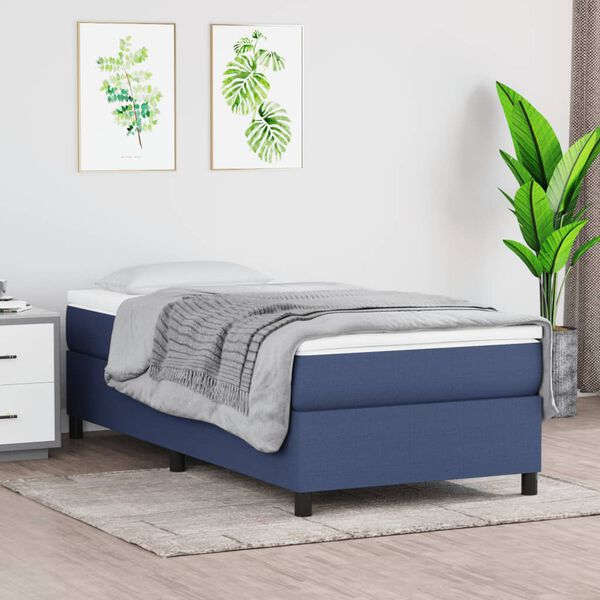 vidaXL Boxspring met matras stof blauw 90x200 cm