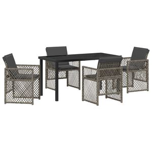 vidaXL Tuin eettafelset 5 pcs Grijs poly rattan