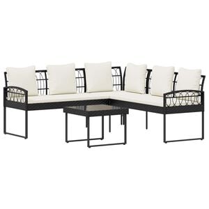 vidaXL Tuinbankenset 2 st Zwart en Cr&egrave;me Poly Rattan Staal