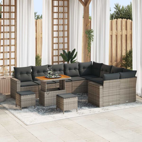 vidaXL Tuin Sofa Set 12 pcs Grijs Poly rattan en gepoedercoat staal