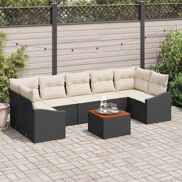 vidaXL Tuinbankenset met opslag 8 pcs Zwart en Cr&egrave;me poly rattan