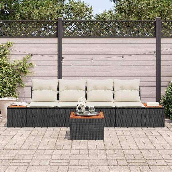 vidaXL Tuin Sofa Set met kussen met opslag 5 pcs Zwart Poly riet