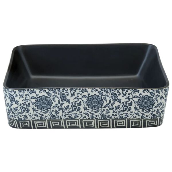 vidaXL Opzetwasbak rechthoekig 46x35,5x13 cm keramiek zwart en blauw