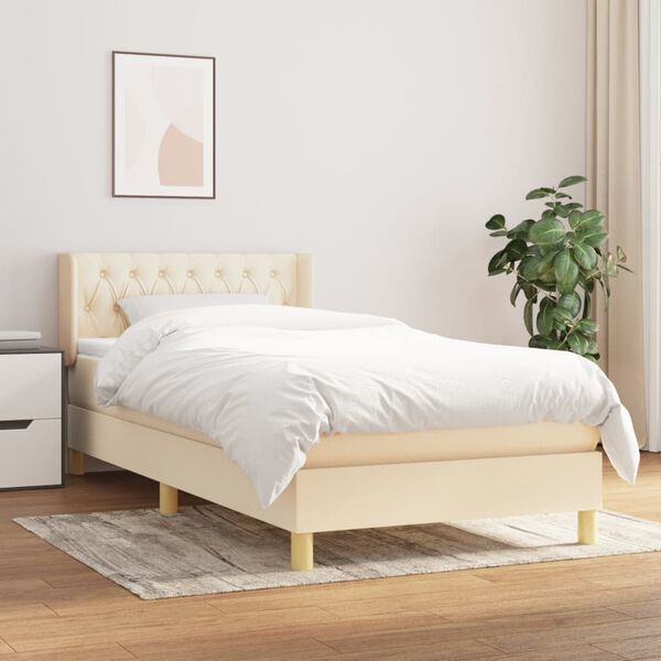 vidaXL Boxspring met matras stof cr&egrave;mekleurig 90x190 cm