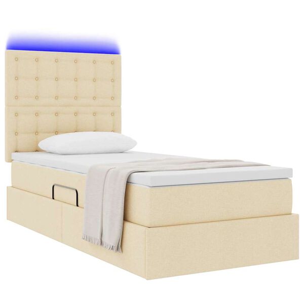 vidaXL Opbergbed met LED met matras Cr&egrave;me 90 x 190 cm Polyester