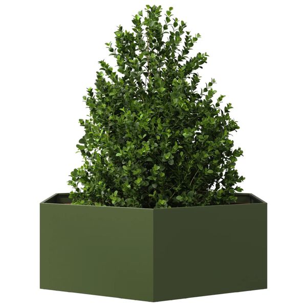 vidaXL Plantenbak zeshoek 138x120x45 cm staal olijfgroen