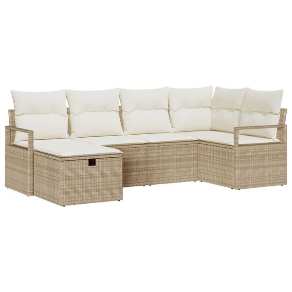 vidaXL Tuin Sofa Set met kussen met opslag 6 pcs Beige Poly riet
