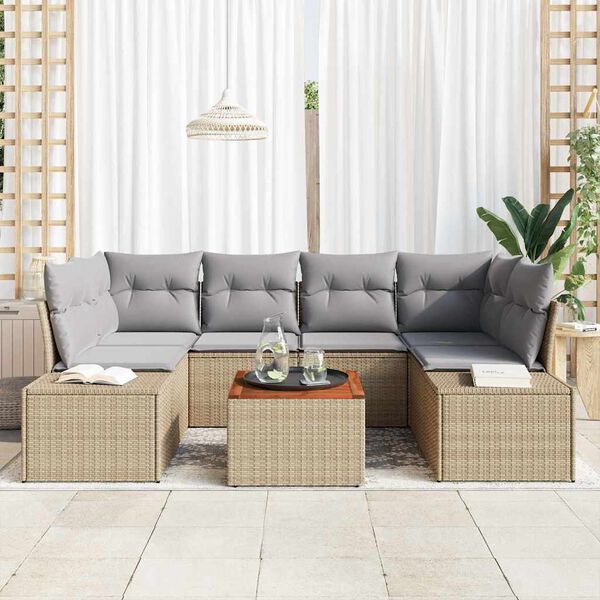 vidaXL Tuinbankenset met kussen 7 pcs Beige poly rattan