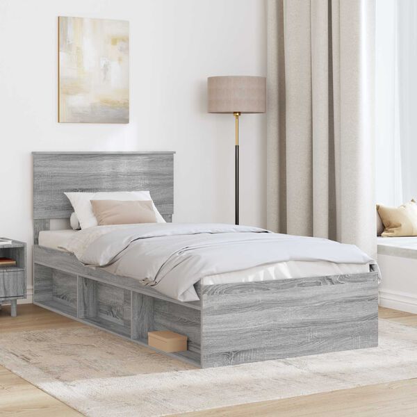 vidaXL Bedframe met hoofdeinde Grijs Sonoma 90 x 190 cm Bewerkt hout