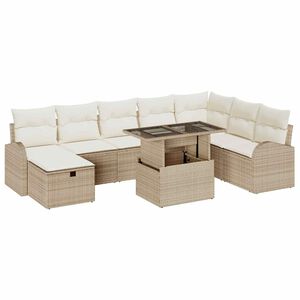vidaXL Tuin Sofa Set met kussen met opslag 9 pcs Beige Poly riet