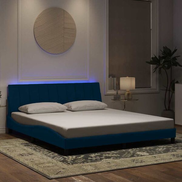 vidaXL Bedframe met LED zonder matras "Hanko" fluweel blauw 180x200 cm