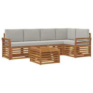 vidaXL Hoekbank Set 6 pcs Natuurlijk en Lichtgrijs Massief Acaciahout