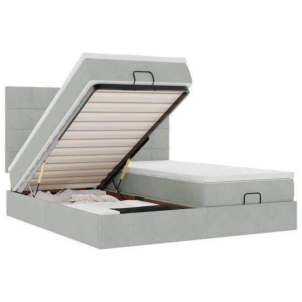vidaXL Ottoman bed met matrassen en LED's 200x200cm fluweel lichtgrijs