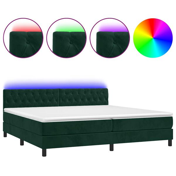 vidaXL Boxspring met matras en LED fluweel donkergroen 200x200 cm