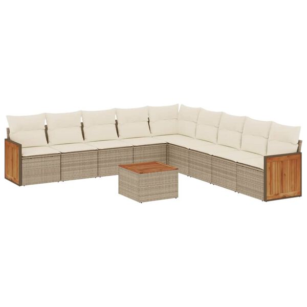 vidaXL 10-delige Loungeset met kussens poly rattan beige