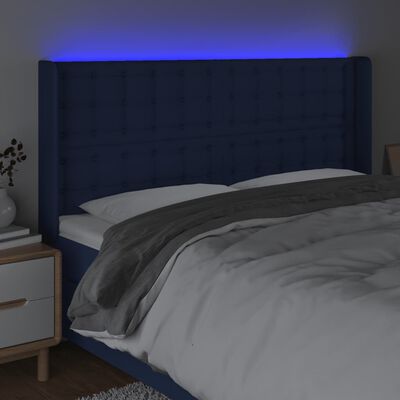 vidaXL Hoofdbord LED 163x16x118/128 cm stof blauw