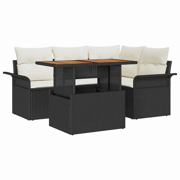 vidaXL Tuin Sofa Set met kussen 5 pcs Zwart en cr&egrave;me